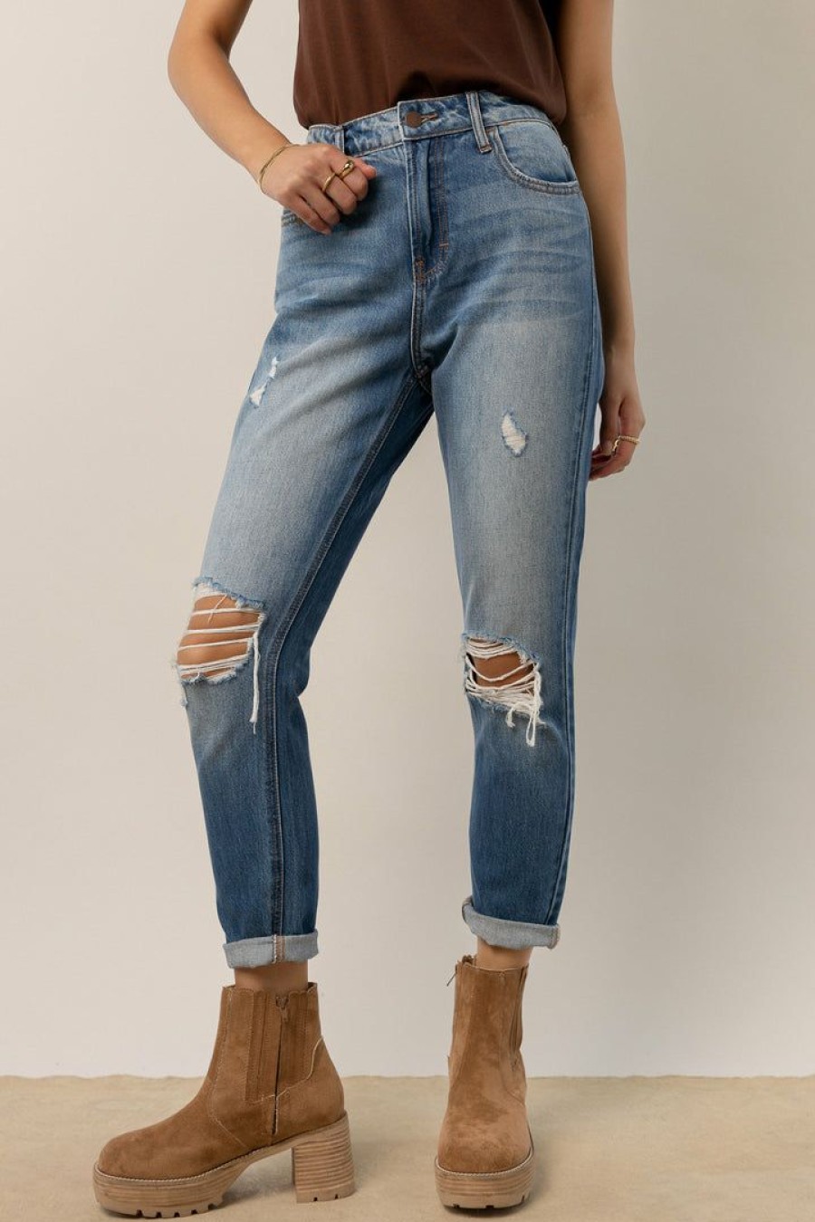 Jeans * | Promo Cello Jeans Bohme Mom Jeans In Final Sale Medium Wash