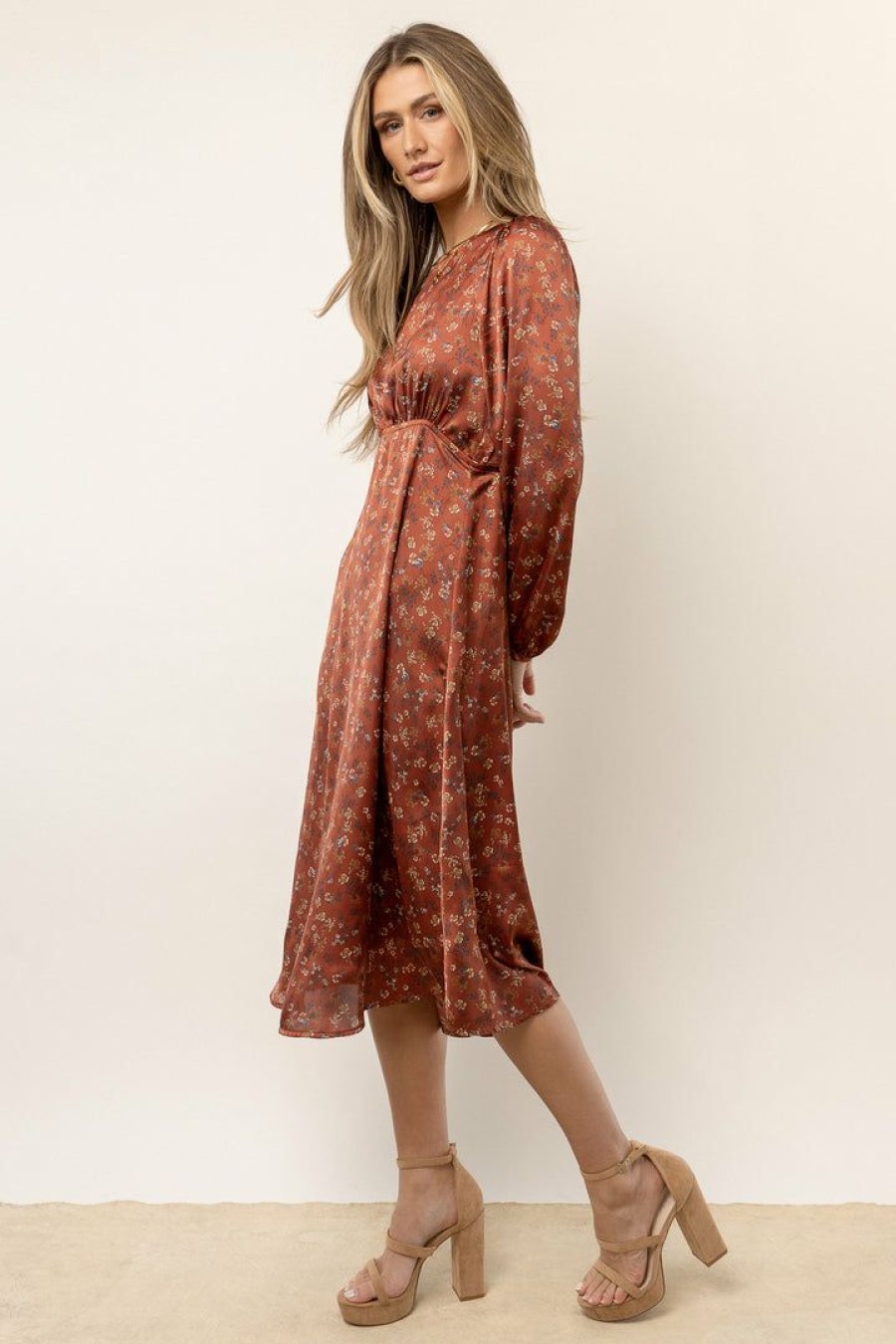 Dresses * | Best Sale Dress Forum Talia Floral Midi Dress In Rust