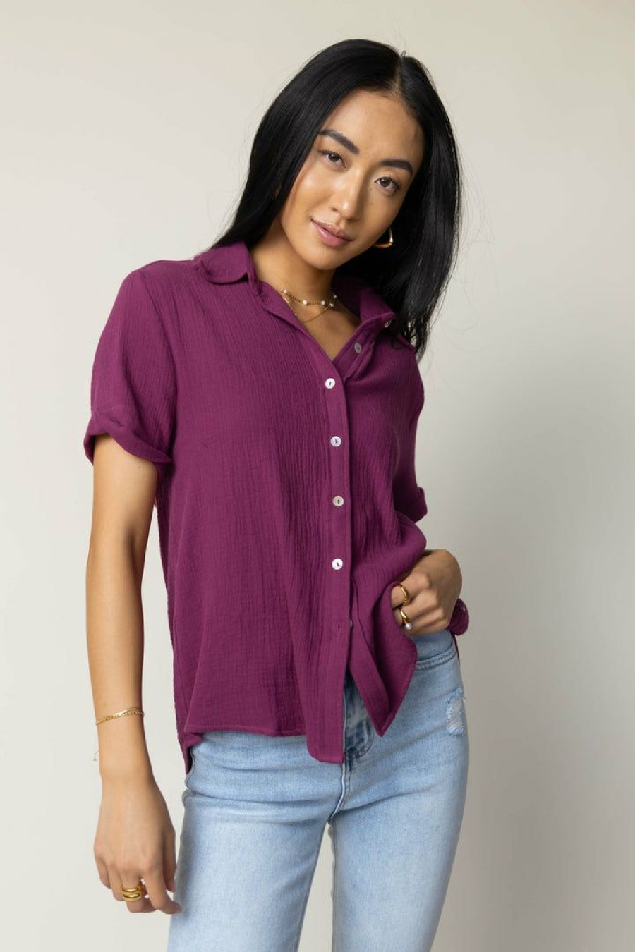 Tops * | Flash Sale Fun 2 Fun Tops Piper Button Down Top In Final Sale Purple