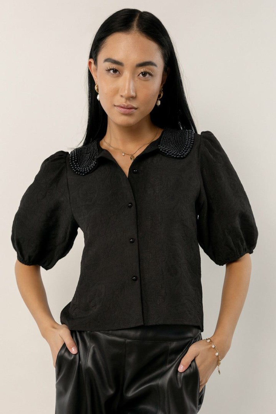 Tops * | Best Pirce Sina Victoria Pearl Collar Top In Tops Black