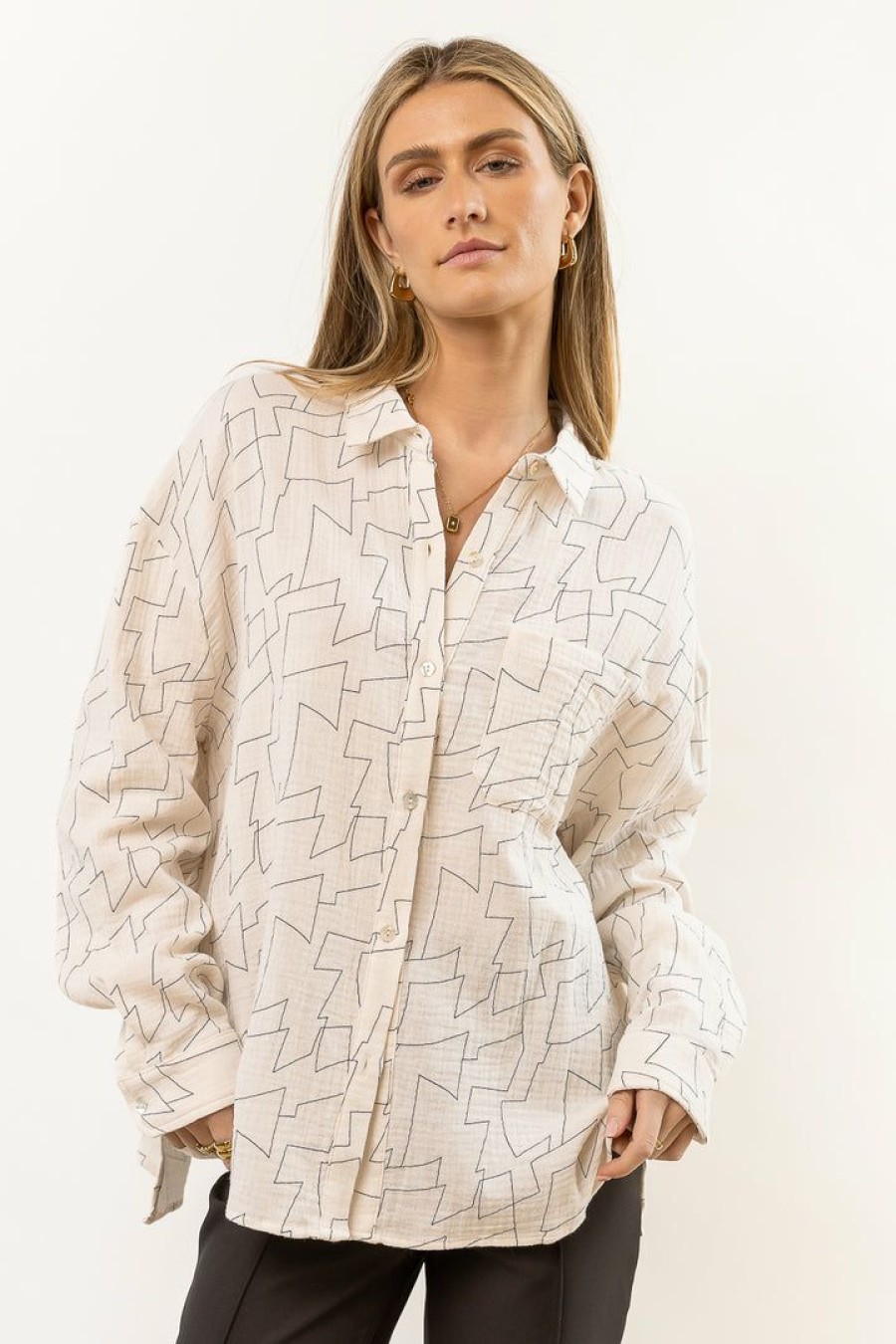 Tops * | Top 10 Fun 2 Fun Natalie Button Down New Arrivals Cream