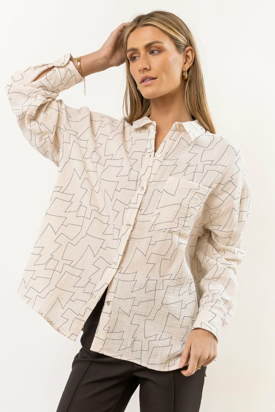 Tops * | Top 10 Fun 2 Fun Natalie Button Down New Arrivals Cream