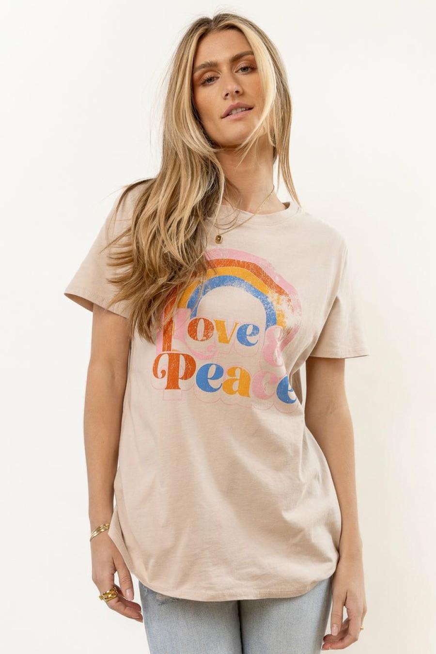 Tops * | Best Sale Tres Bien Love And Peace Graphic Tee Natural