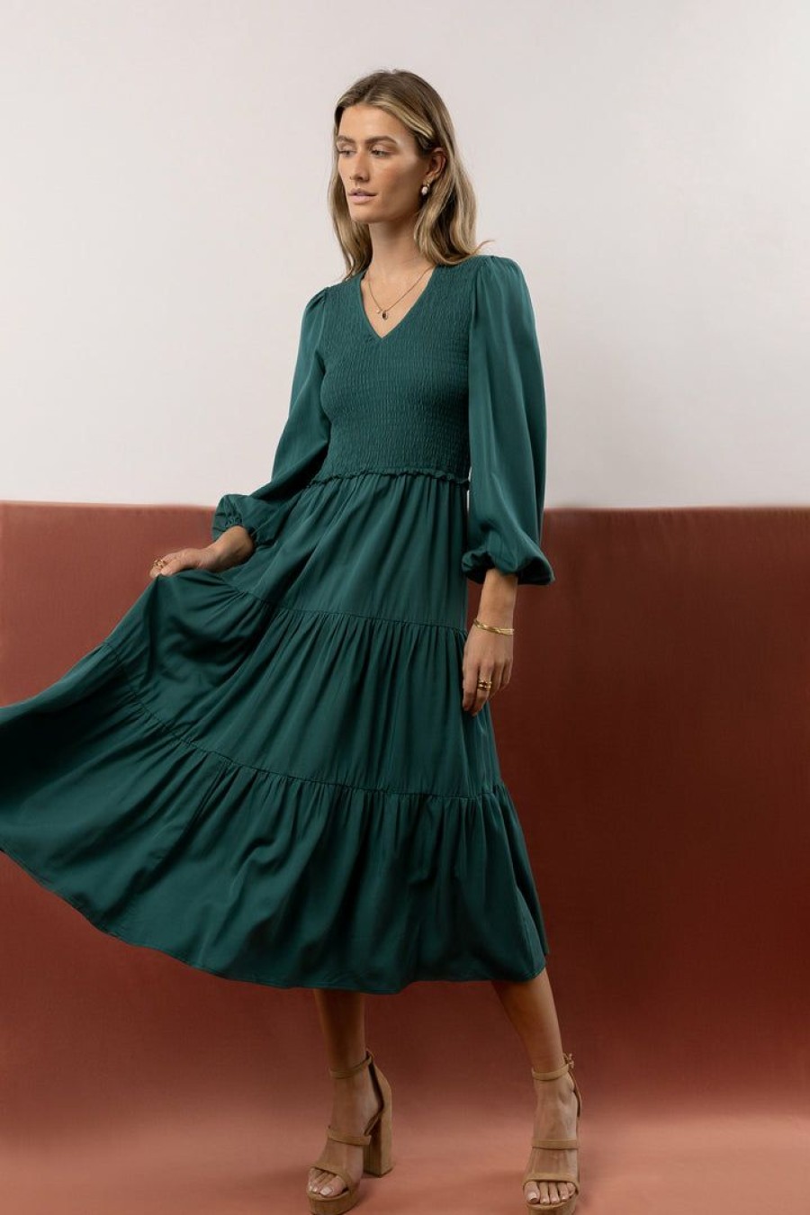 Dresses * | Buy Lumiere Smocked Tiered Midi Dress In New Arrivals Teal