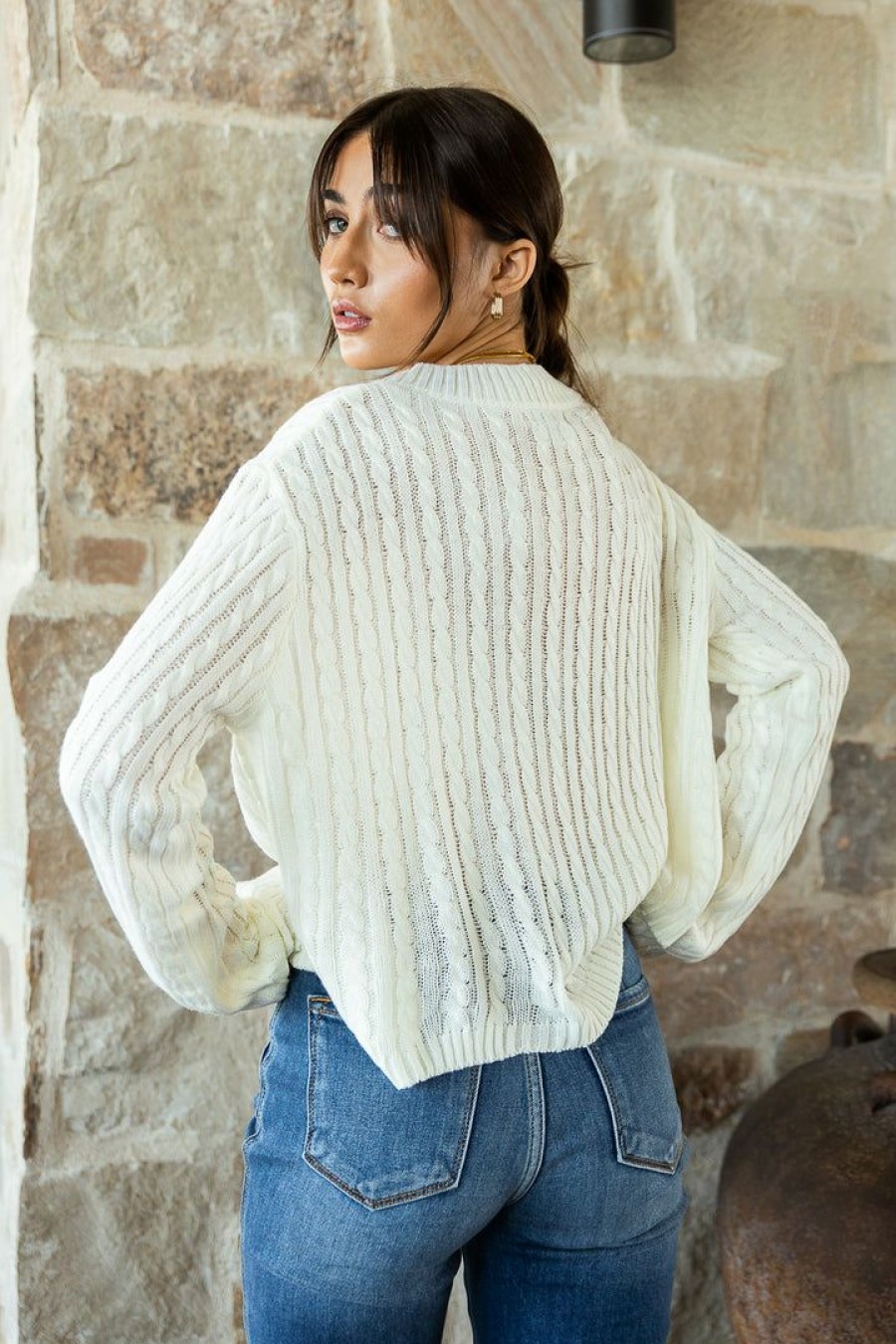 Tops * | Buy Mitto Shop Liv Cable Knit Sweater In New Arrivals Ivory