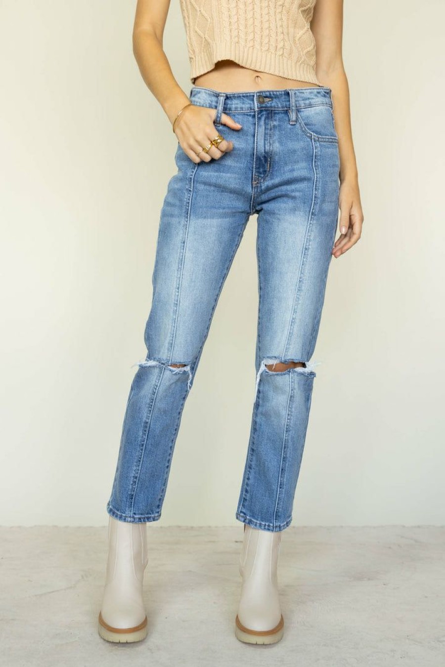 Jeans * | Discount Kancan Julie Straight Leg Jeans Medium Wash