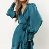 Dresses * | Cheap Zoe + Claire New Arrivals Ariella Satin Mini Dress Teal