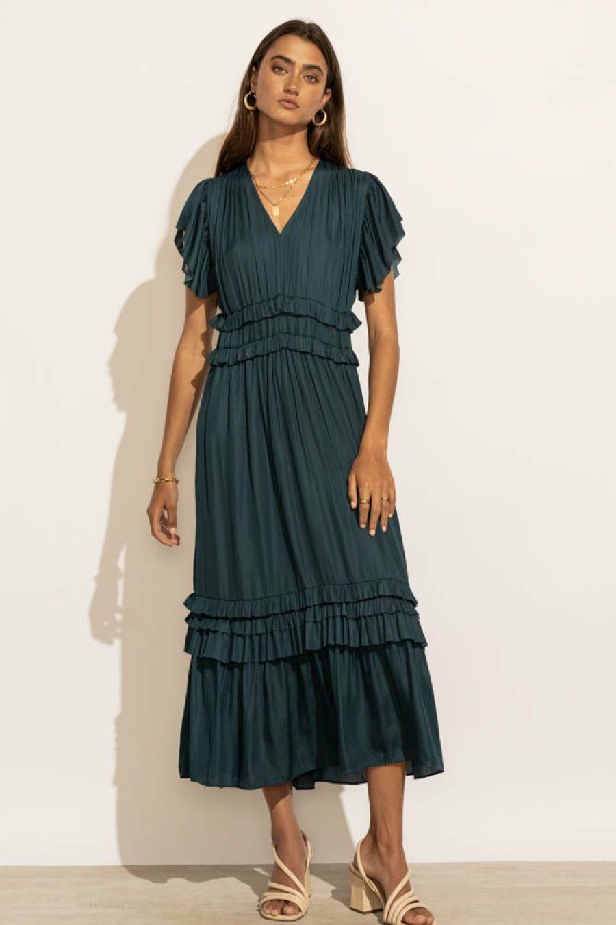 Dresses * | Cheapest Worui Dresses Willa Ruffle Dress In Teal