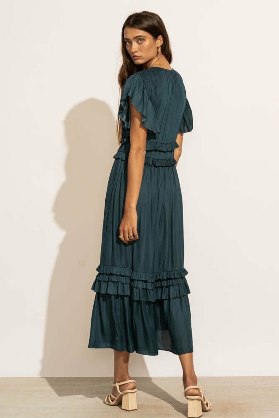 Dresses * | Cheapest Worui Dresses Willa Ruffle Dress In Teal