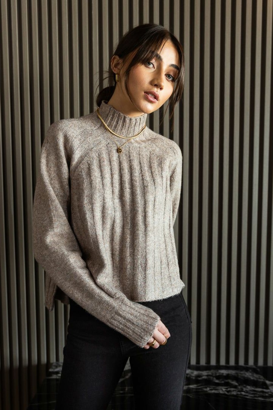 Tops * | Wholesale &Merci Blake Knitted Sweater Tops Taupe