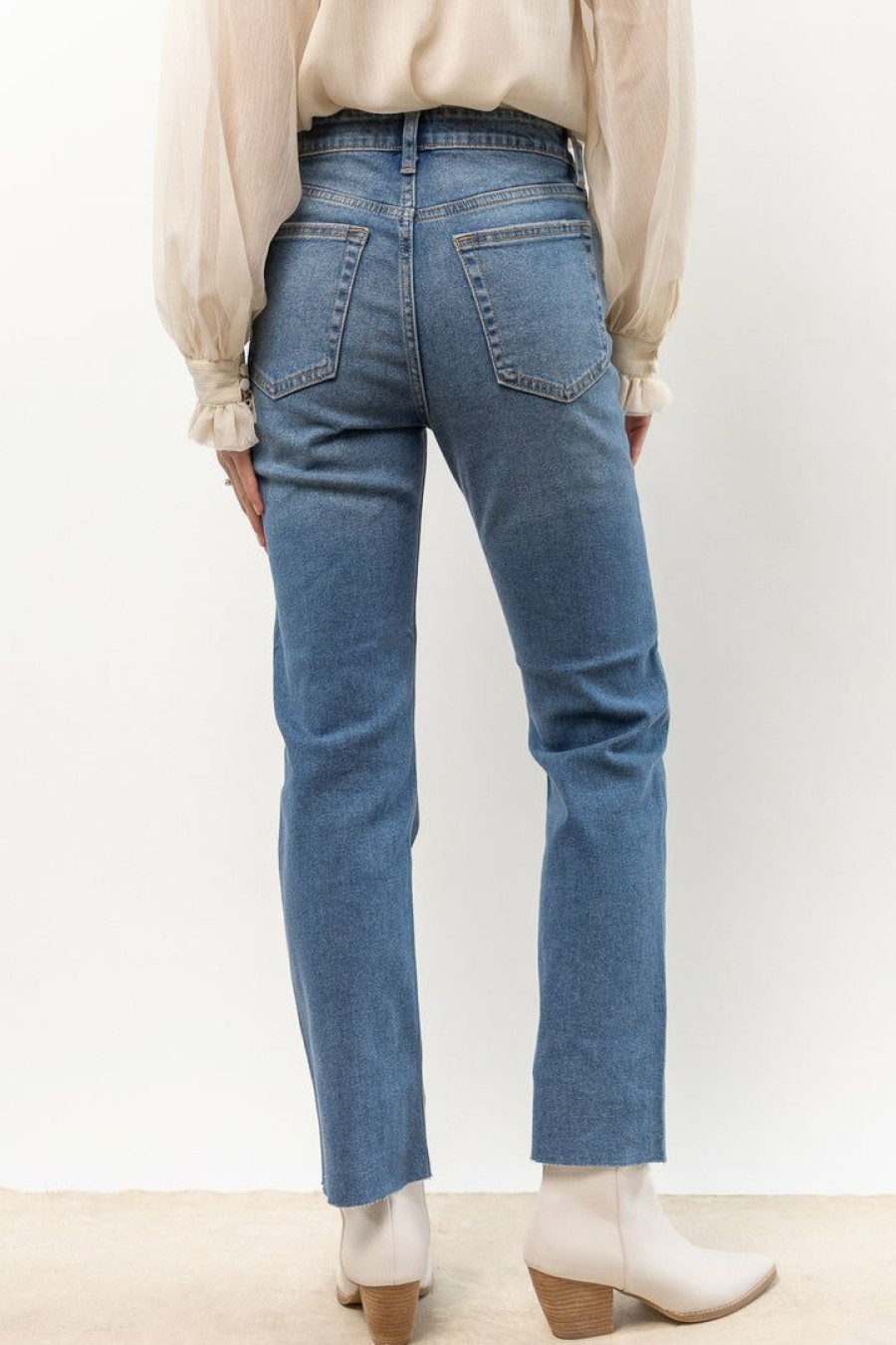 Jeans * | Buy Just Black Denim New Arrivals Amara Straight Leg Jeans In Wash Medium