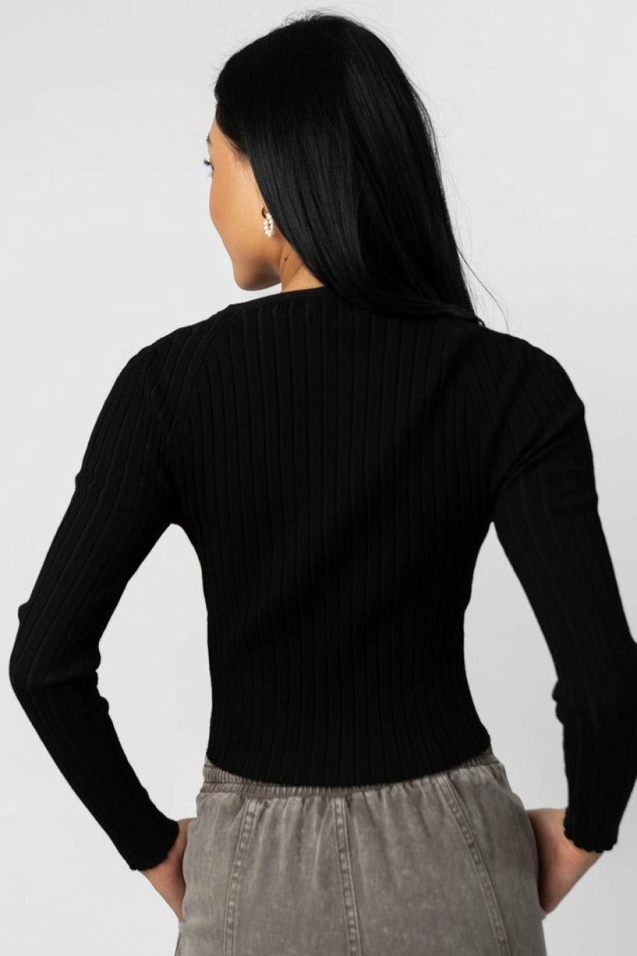 Tops * | Discount Miss Love Meera Ribbed Top In Final Sale Tops Black