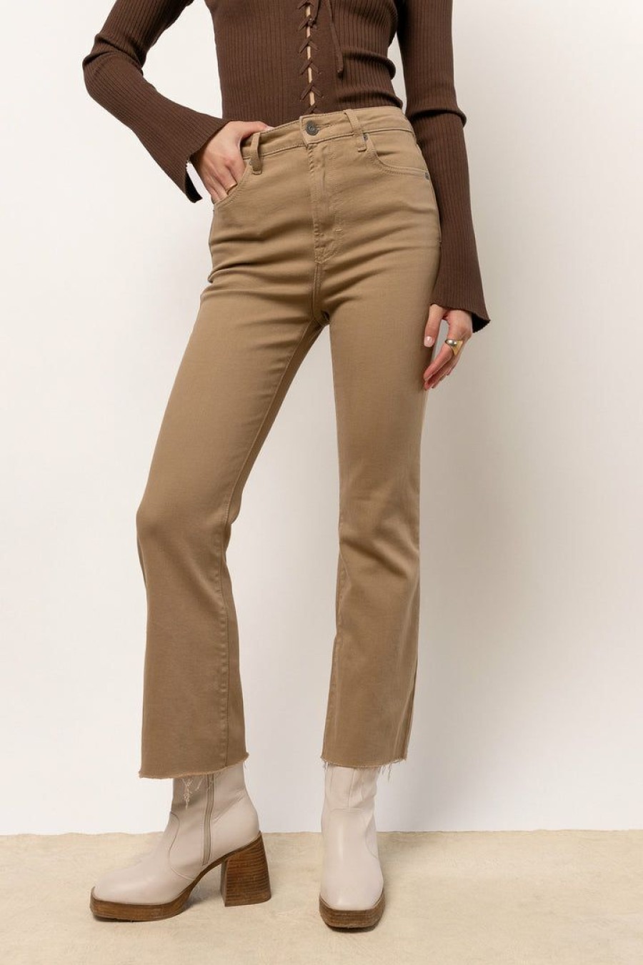 Jeans * | Promo Denim One Happi Cropped Wide Leg Pants New Arrivals Camel