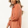 Tops * | Buy Fun 2 Fun Kori Button Down Blouse In Salmon