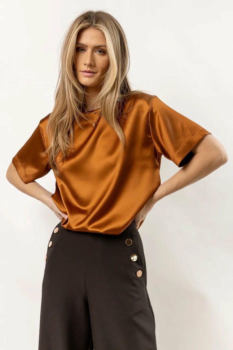 Tops * | Cheapest Aaron & Amber Mila Satin Top In Copper