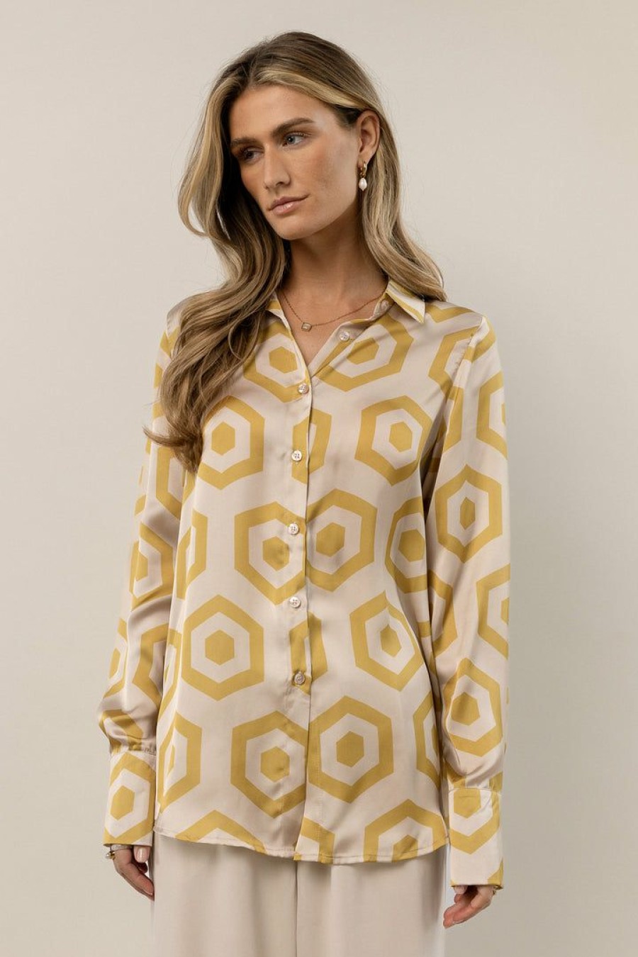 Tops * | Cheapest Worui Liv Hex Print Button Down Mustard