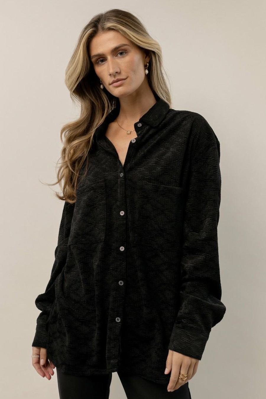 Tops * | Deals Wellmade Inc Mikayla Button Down In Tops Black