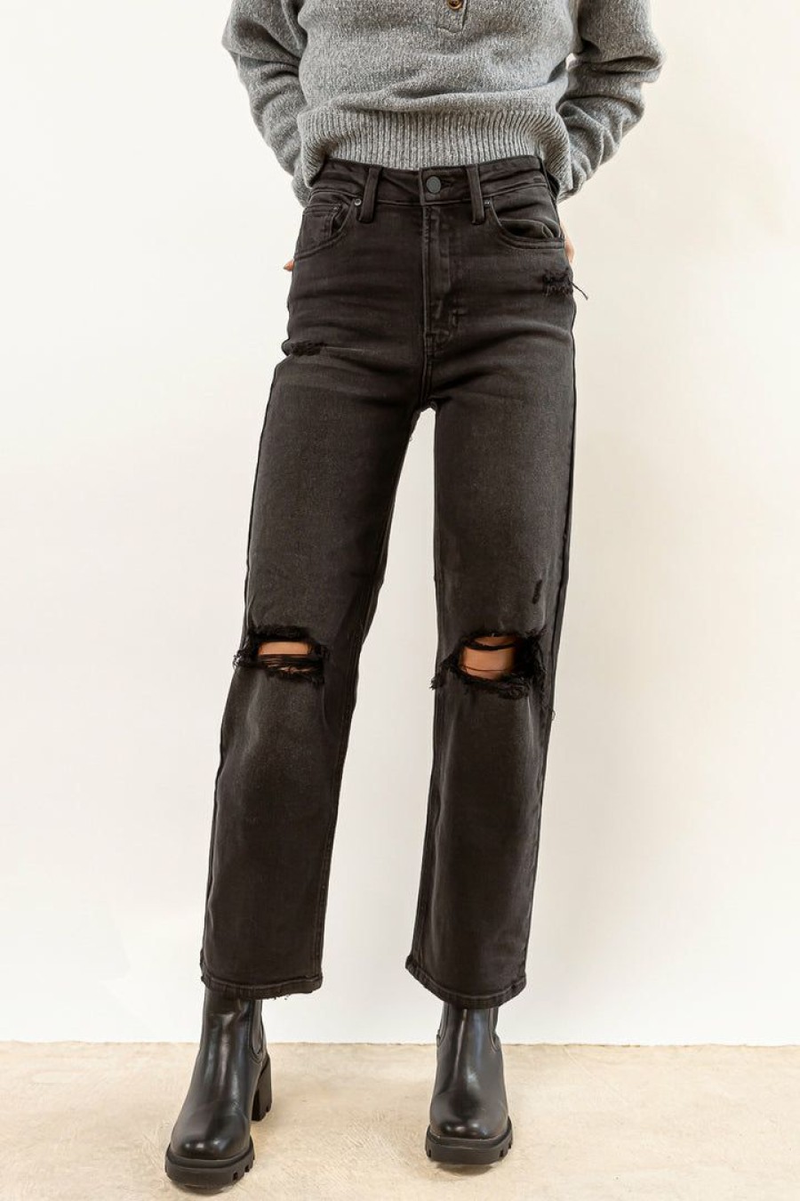 Jeans * | Budget Just Denim New Arrivals Skyler Straight Leg Jeans Black