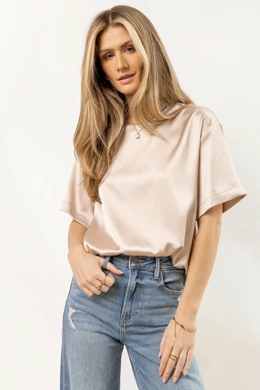 Tops * | Hot Sale Aaron & Amber New Arrivals Mila Satin Top In Champagne