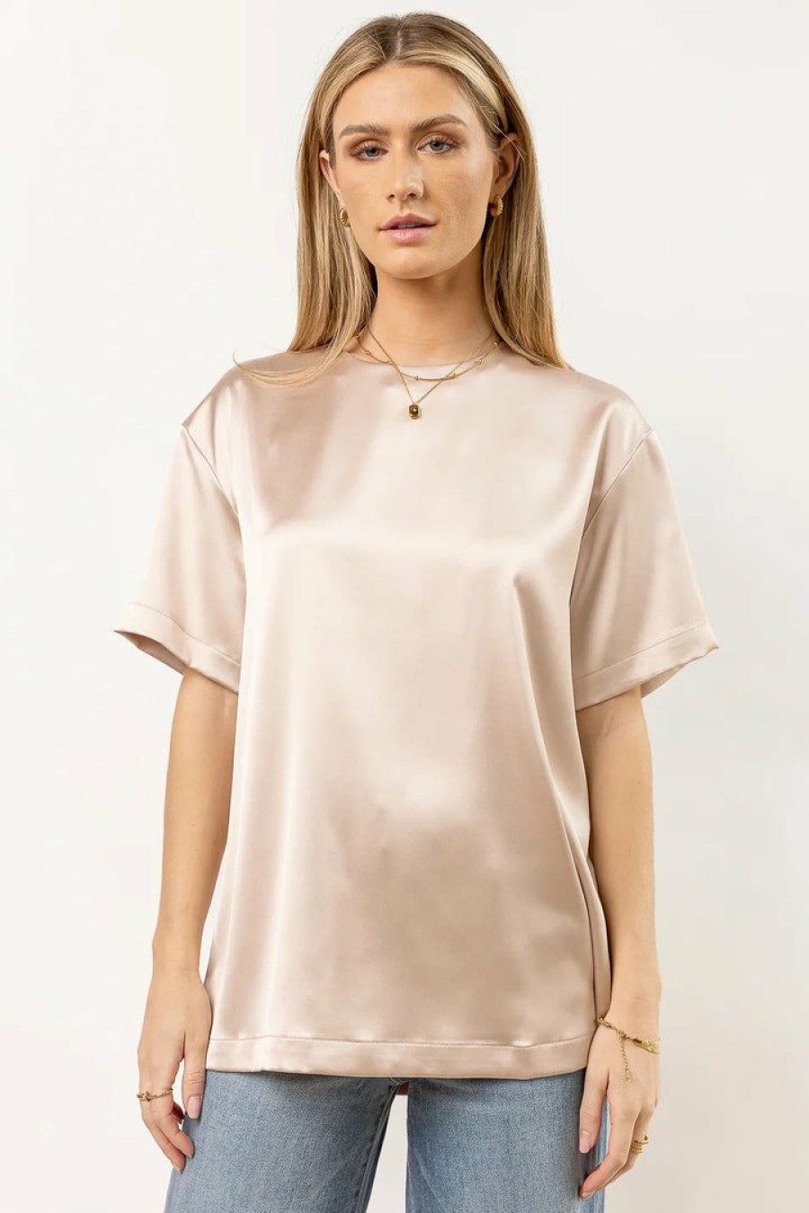 Tops * | Hot Sale Aaron & Amber New Arrivals Mila Satin Top In Champagne