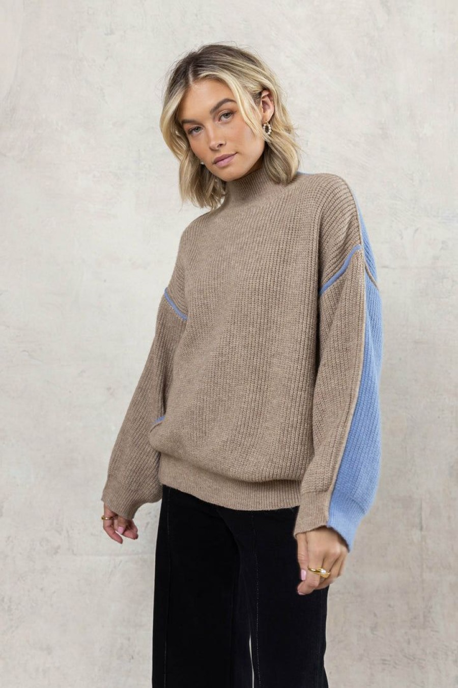 Tops * | Wholesale Lumiere Rio Colorblock Sweater Tops Taupe