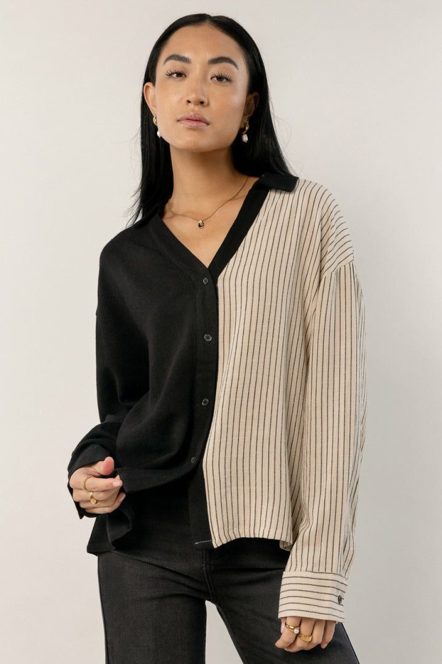 Tops * | Cheap Lumiere Tops Jasmine Button Down Top Black