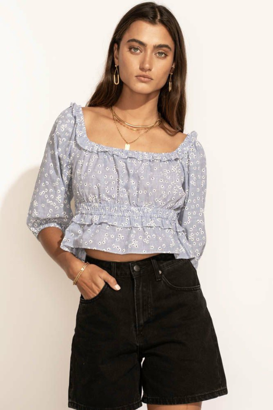 Tops * | Hot Sale Lush Clothing Cora Cropped Top Final Sale Blue