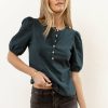 Tops * | Flash Sale Sina Tops Rei Button Up In Teal