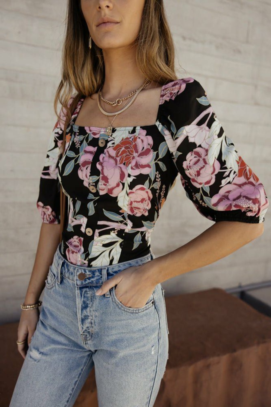 Tops * | Coupon Worui Sophie Floral Blouse Final Sale Tops Black