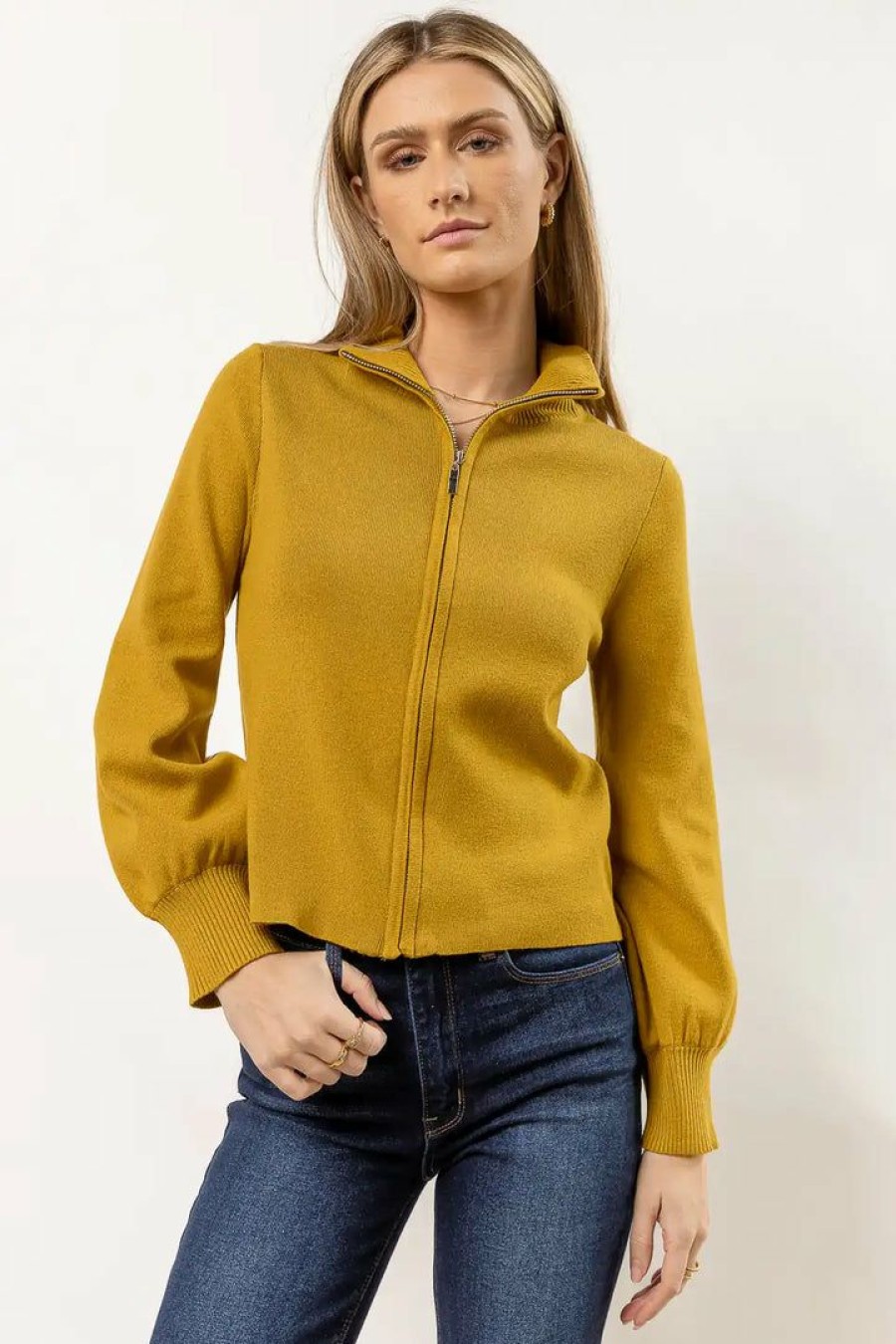 Tops * | Wholesale Lumiere New Arrivals Axton Zip Up Chartreuse