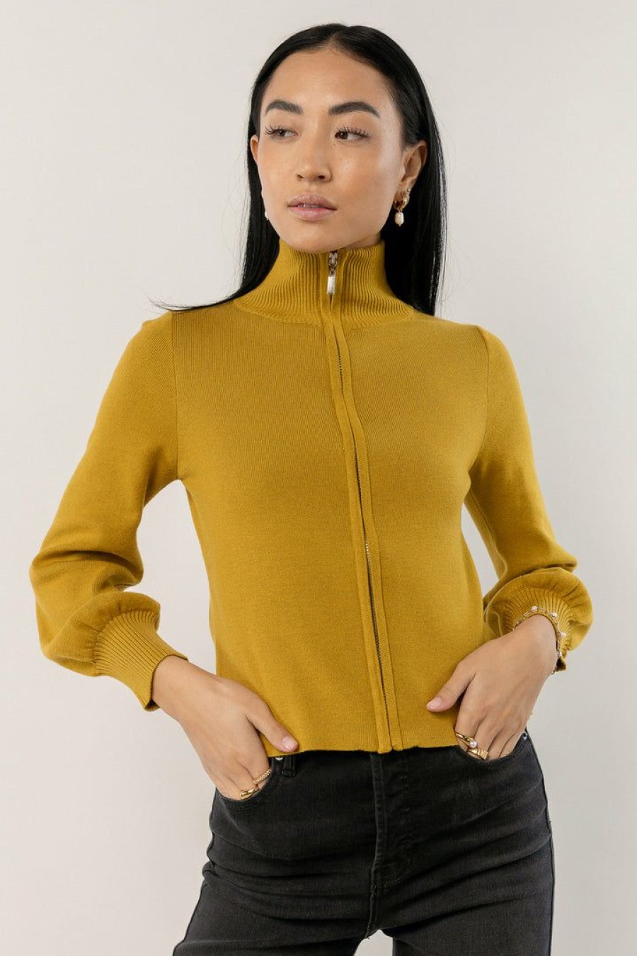 Tops * | Wholesale Lumiere New Arrivals Axton Zip Up Chartreuse