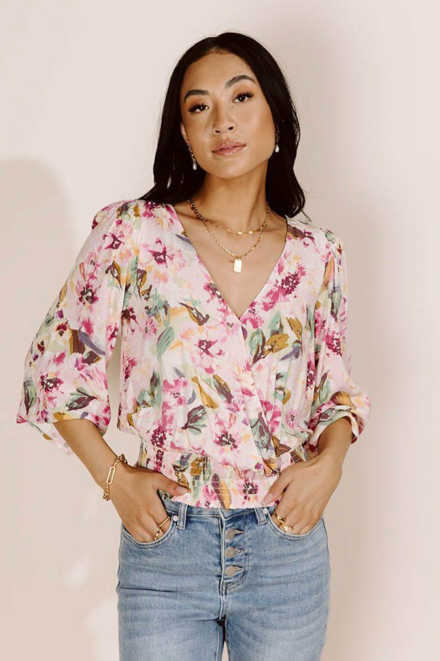 Tops * | Outlet Lush Clothing Tatiana Floral Top Final Sale Tops Pink