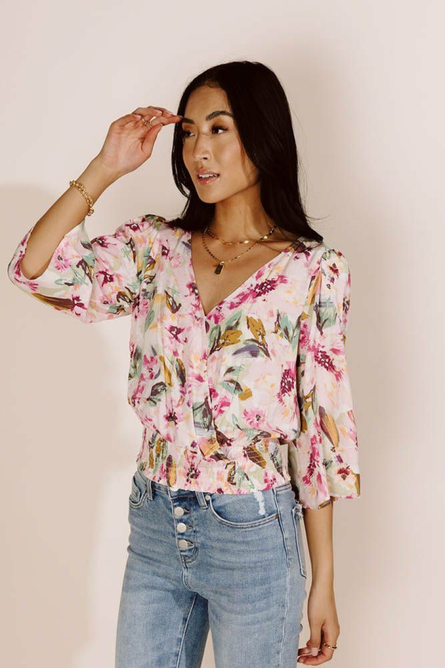 Tops * | Outlet Lush Clothing Tatiana Floral Top Final Sale Tops Pink