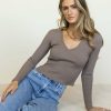 Tops * | Deals Miss Love Tops Meera Ribbed Top In Final Sale Mocha