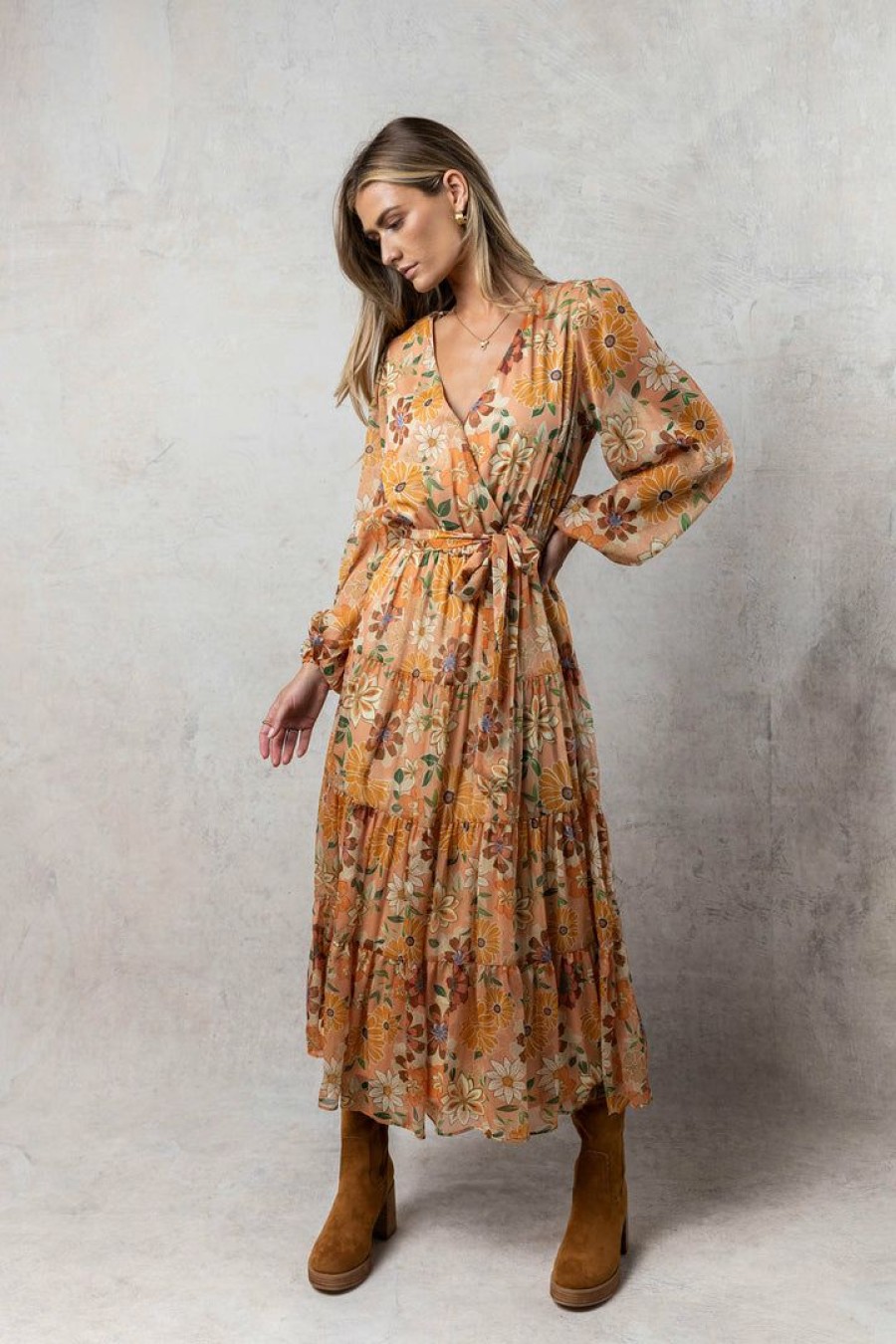 Dresses * | Brand New Flying Tomato Hera Floral Dress Tangerine