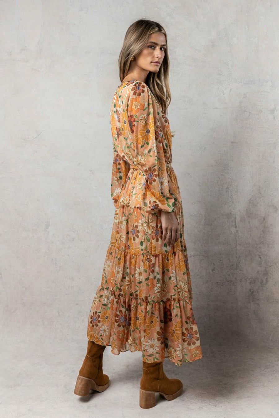 Dresses * | Brand New Flying Tomato Hera Floral Dress Tangerine