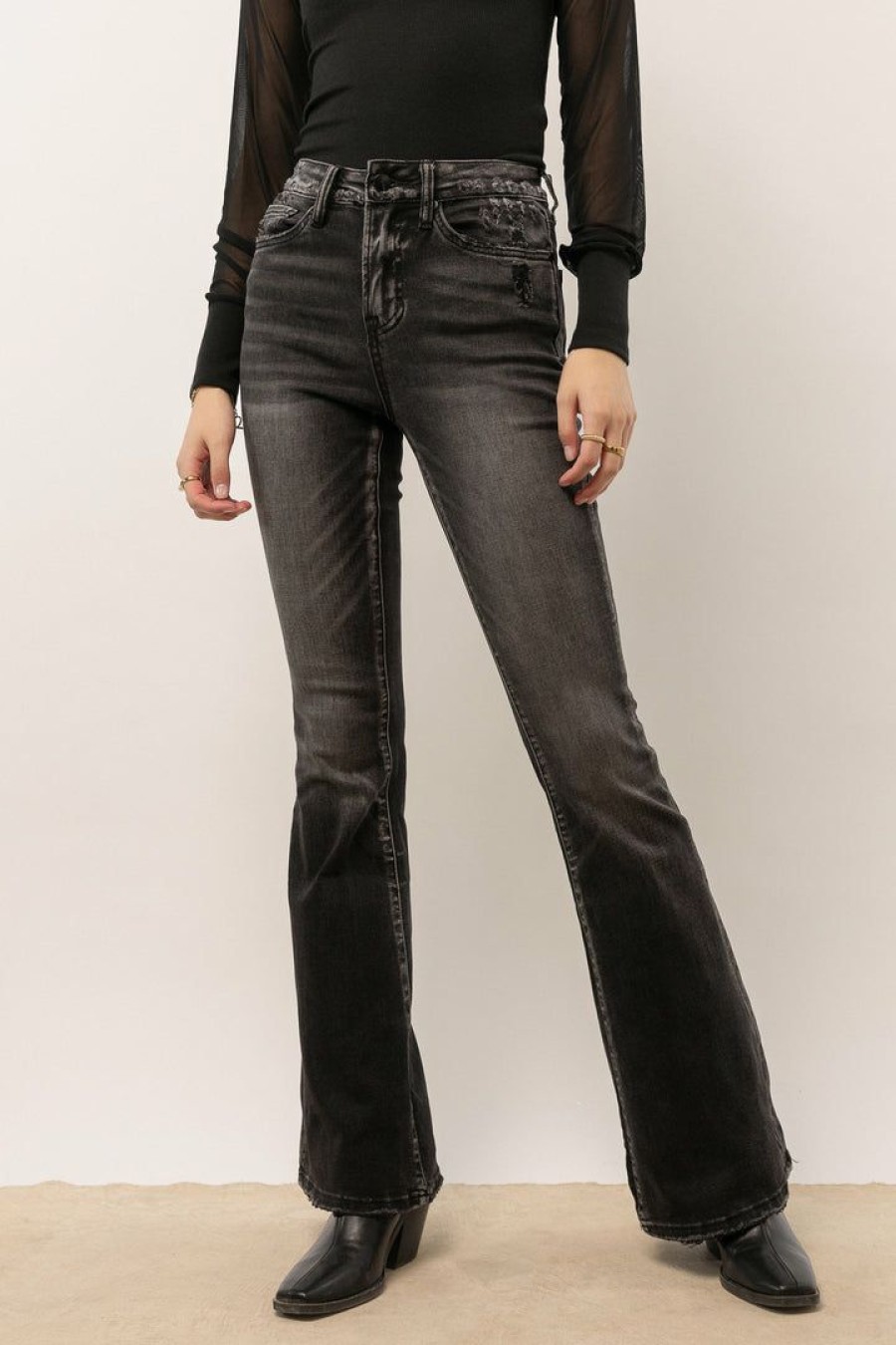 Jeans * | Deals Plastic Dashielle Flare Jeans Black