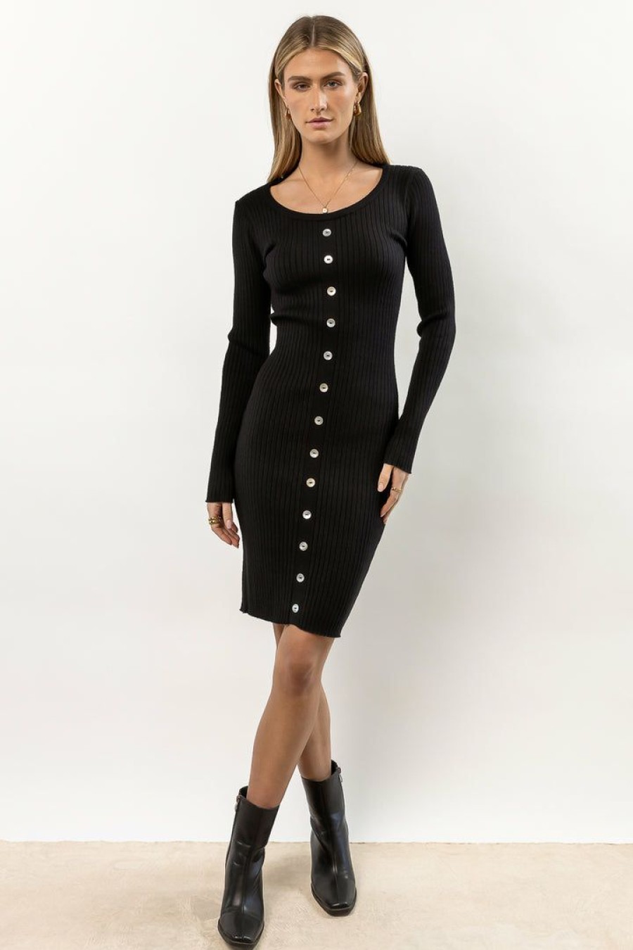 Dresses * | Discount Calista Joi Ribbed Mini Dress Black