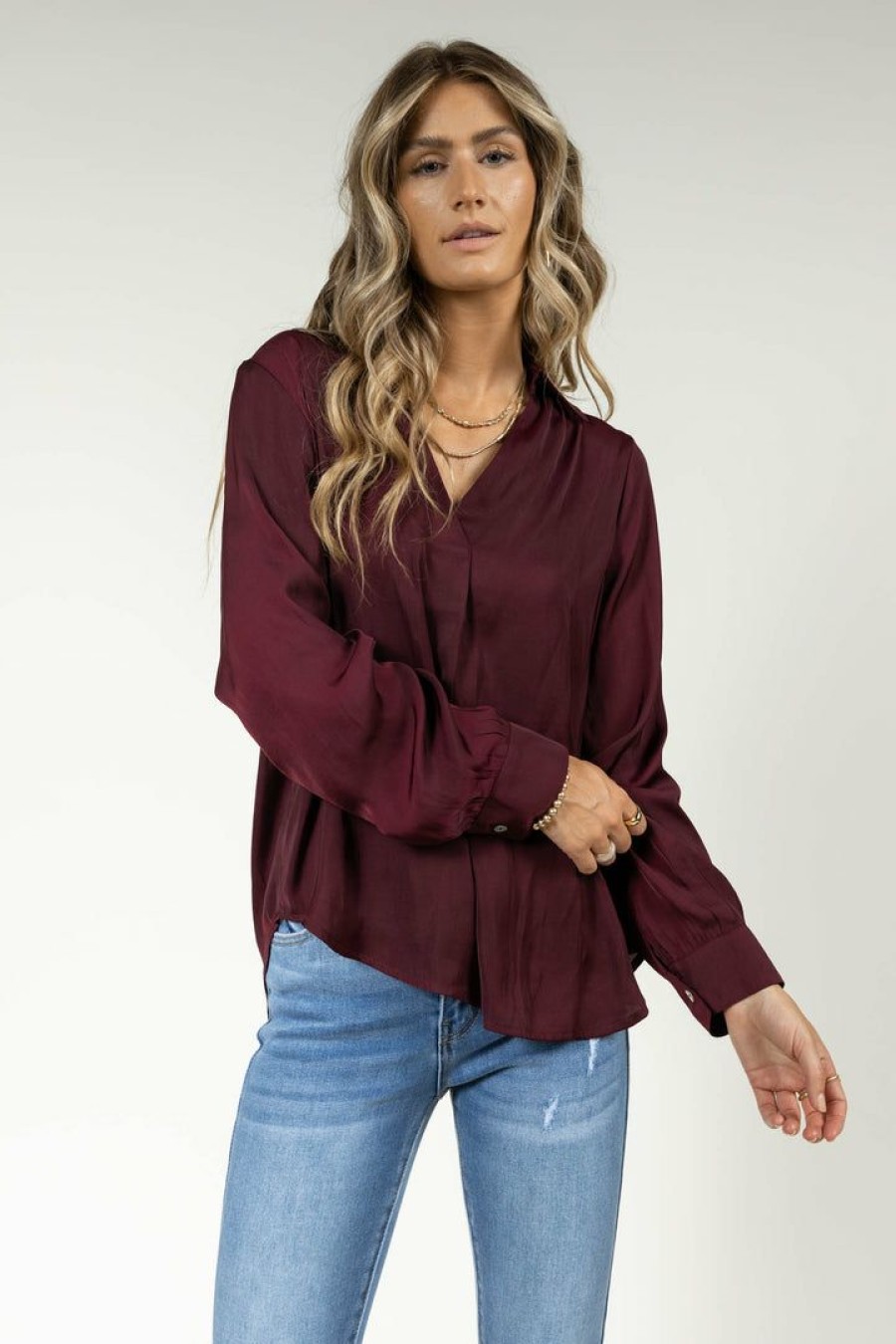 Tops * | Top 10 Fun 2 Fun Kyrie Blouse In Burgundy