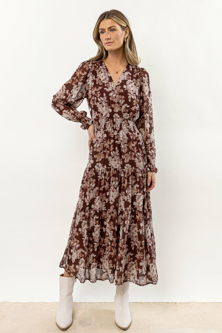 Dresses * | Outlet Dress Forum Linden Floral Dress In Burgundy