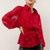 Tops * | Top 10 Flying Tomato Tops Bryce Button Down Blouse Red