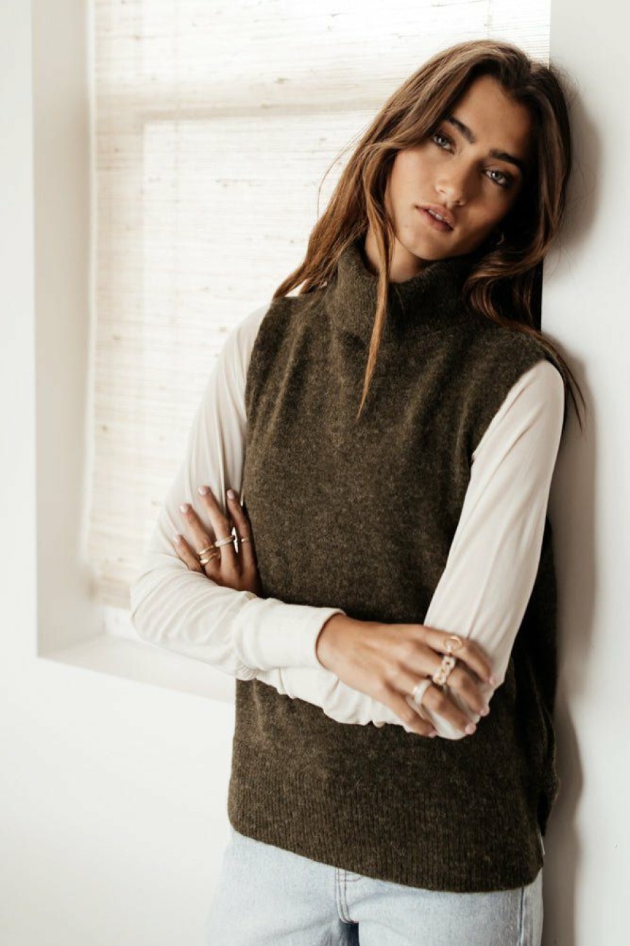 Tops * | Best Deal Vero Moda Lia Sweater Vest In Final Sale Tops Olive