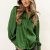 Tops * | Cheap Lumiere Brylee Satin Button Up Hunter Green