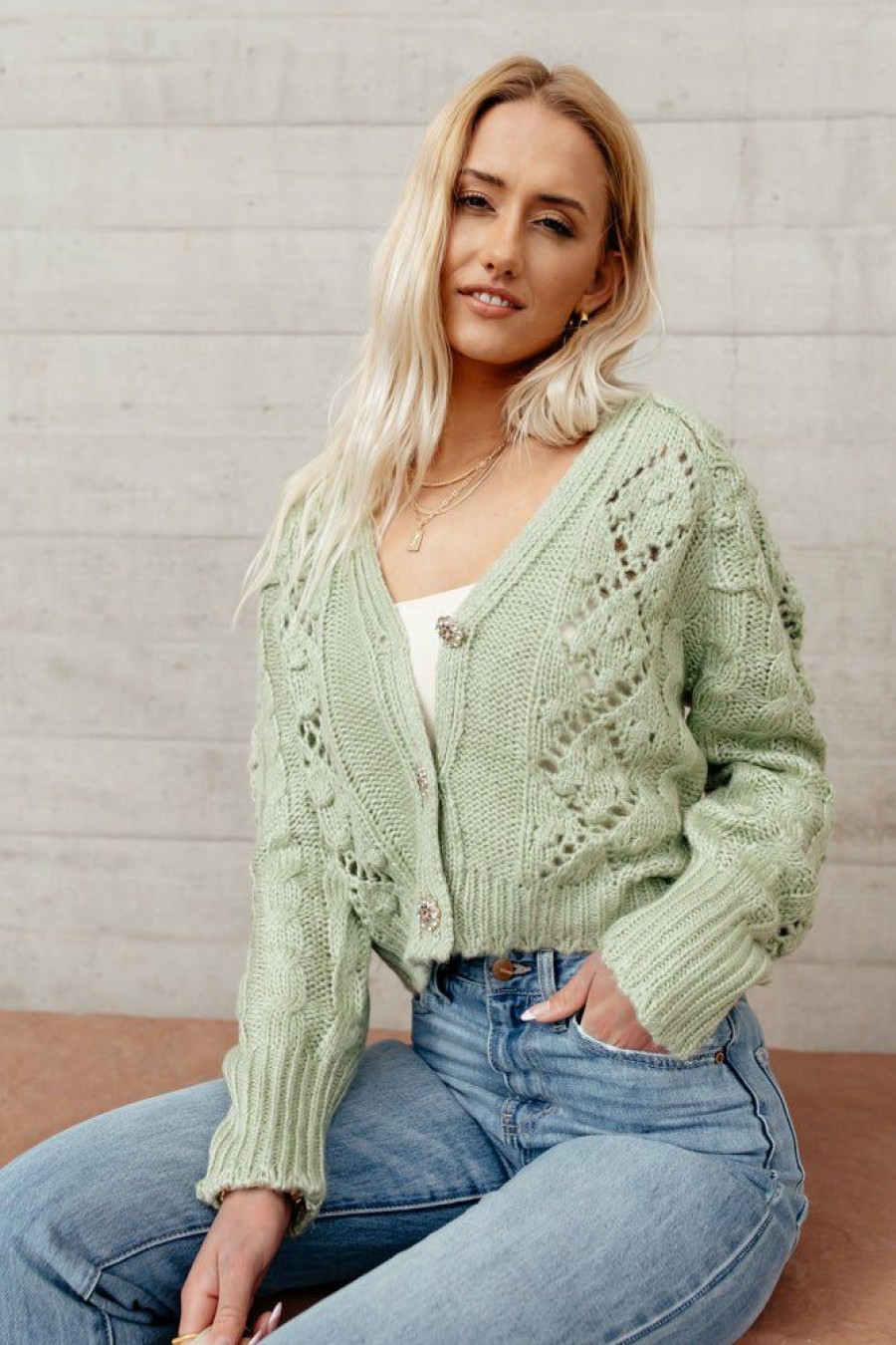 Sweaters * | Cheap Sina Tamara Button Down Cardigan In Final Sale Sweaters Green