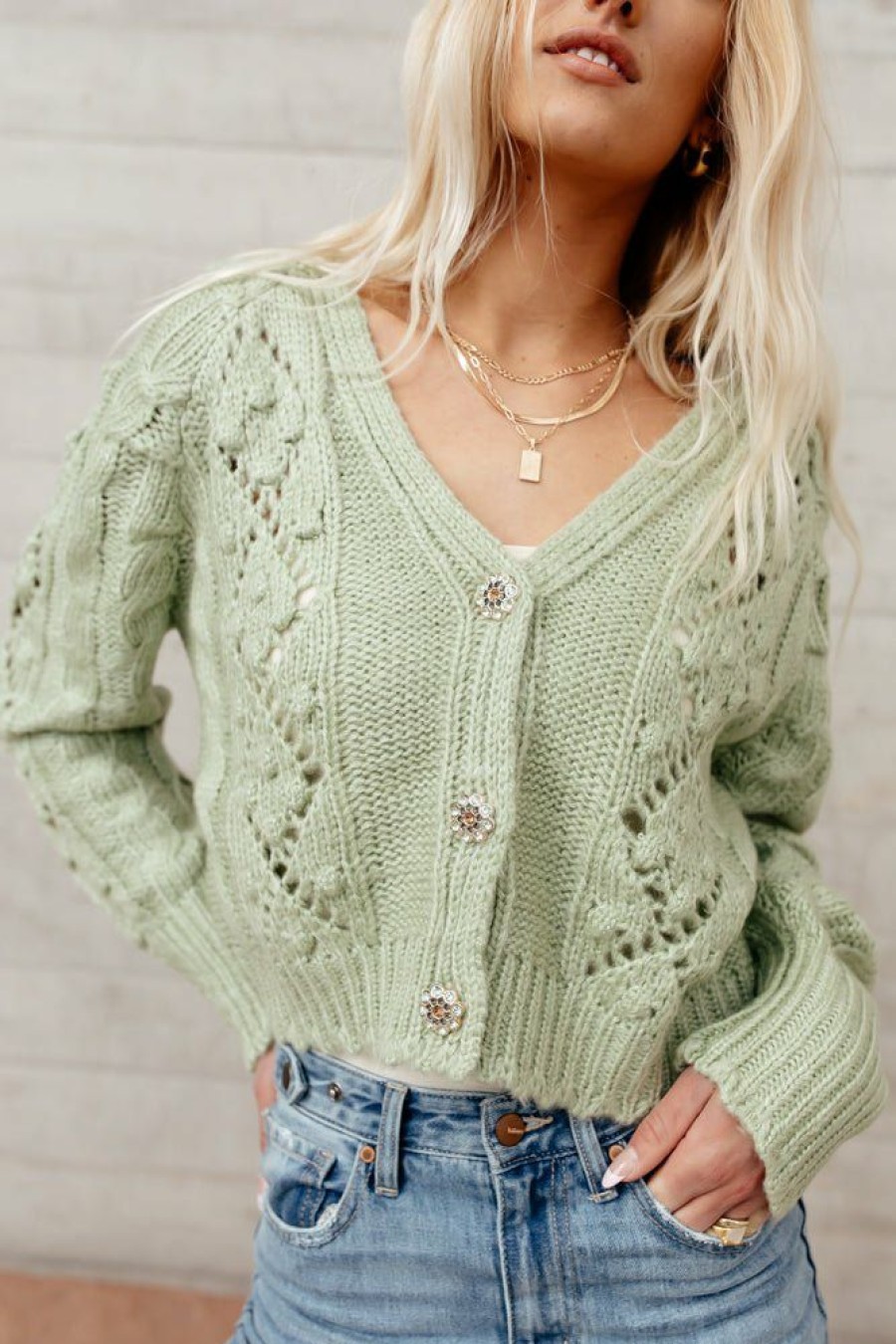 Sweaters * | Cheap Sina Tamara Button Down Cardigan In Final Sale Sweaters Green