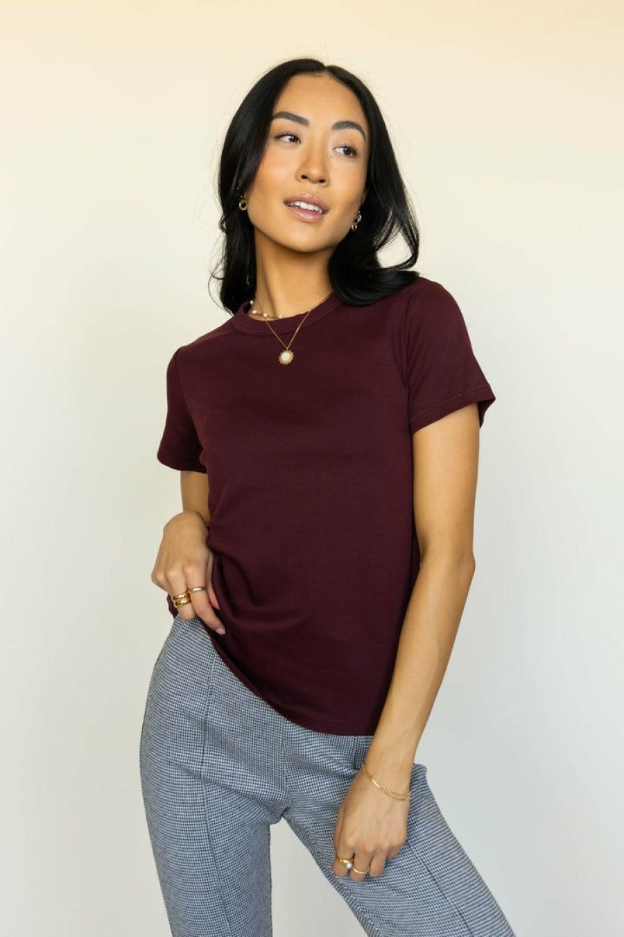 Tops * | Buy Worui Mckenna Tee Shirt In Tops Burgundy