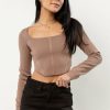 Tops * | Wholesale Dreamers By Debut Lyra Cropped Top In Mocha