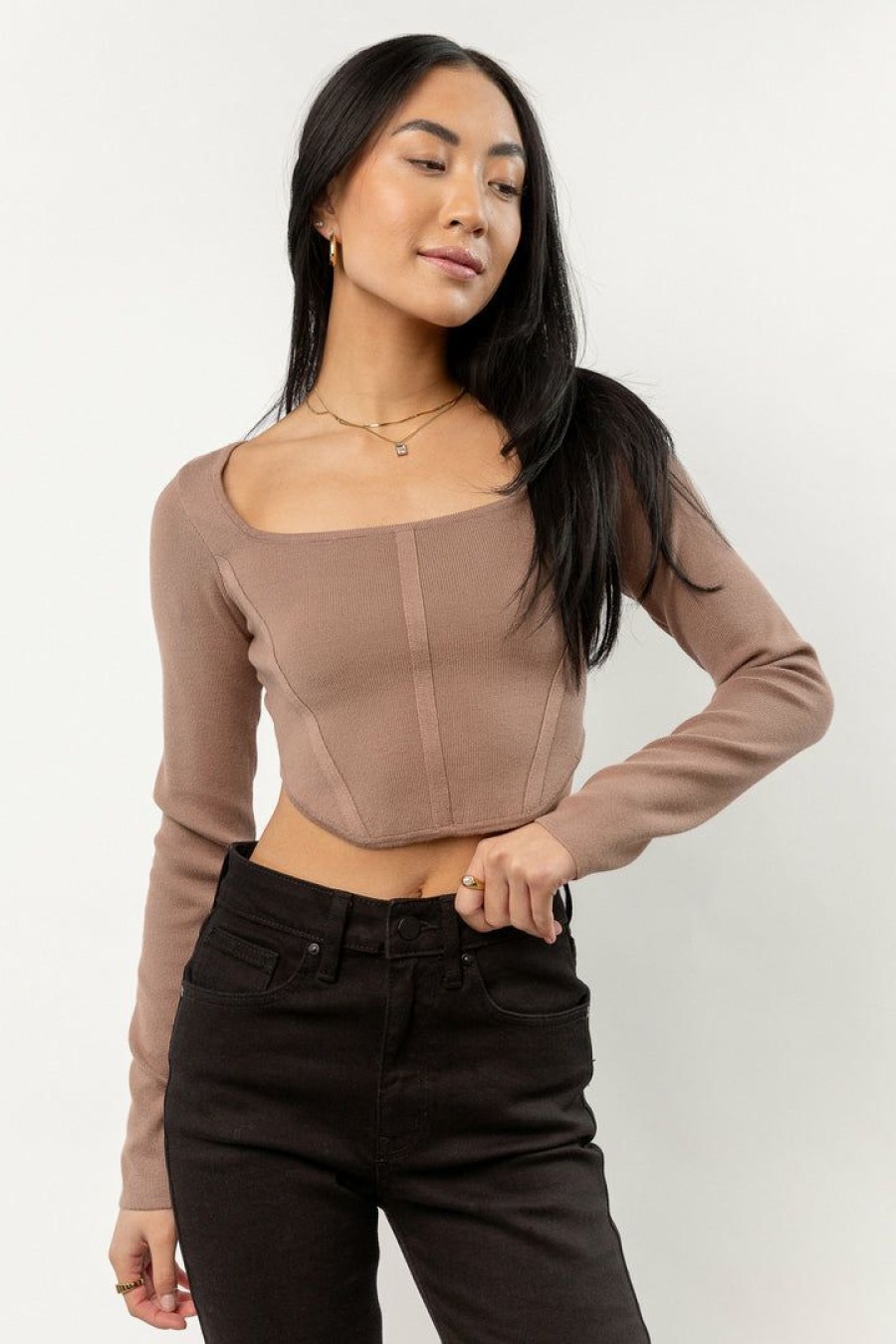 Tops * | Wholesale Dreamers By Debut Lyra Cropped Top In Mocha