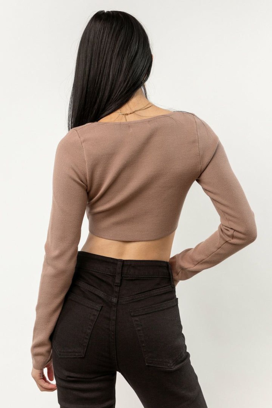 Tops * | Wholesale Dreamers By Debut Lyra Cropped Top In Mocha