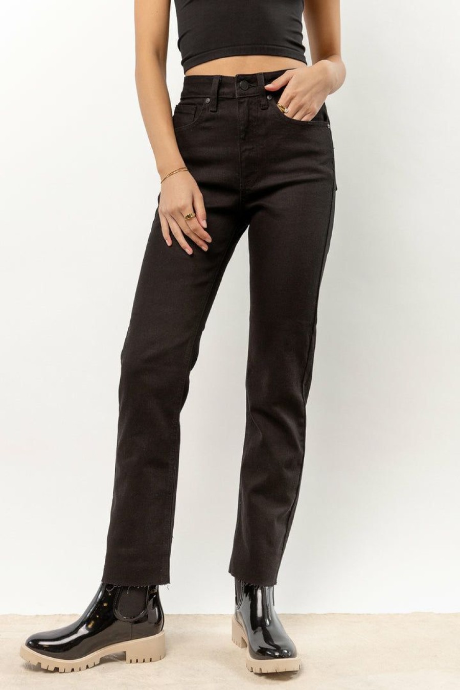 Jeans * | Brand New Just Denim Amara Straight Leg Jeans In Black